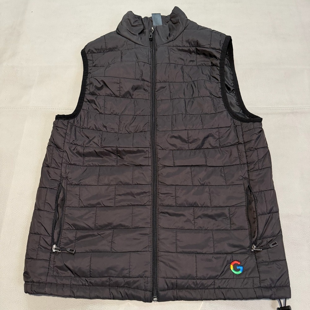 Google Corporate Employee Worker Men Black Quilt Puffer Vest Zip G Logo-M-7309